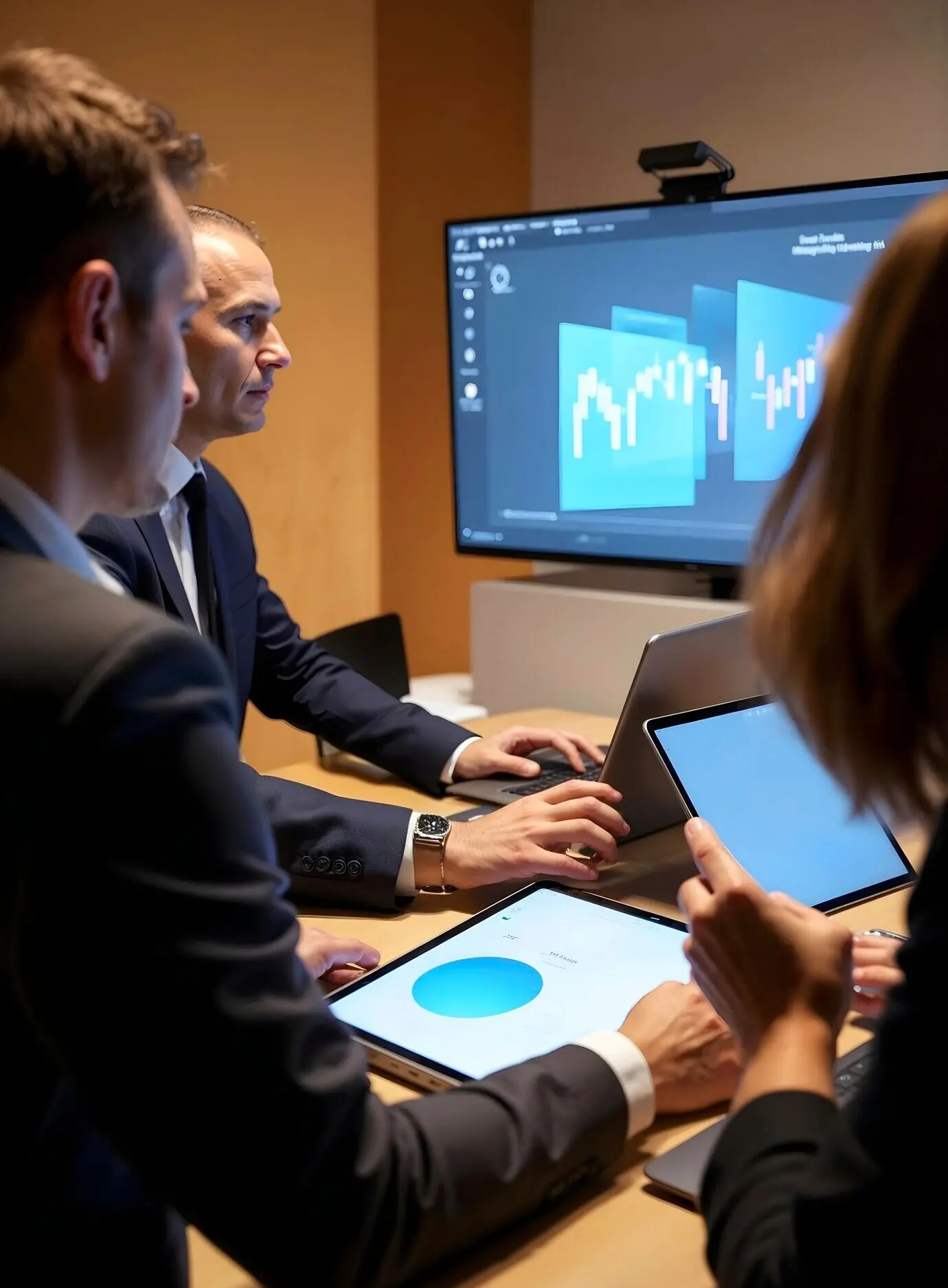 Люди, работающие с устройствами, управляемыми искусственным интеллектом.